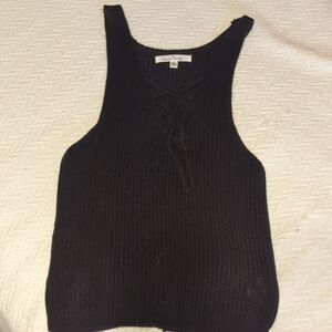 Love Tree Black Knit Top with Lace-Up Detail